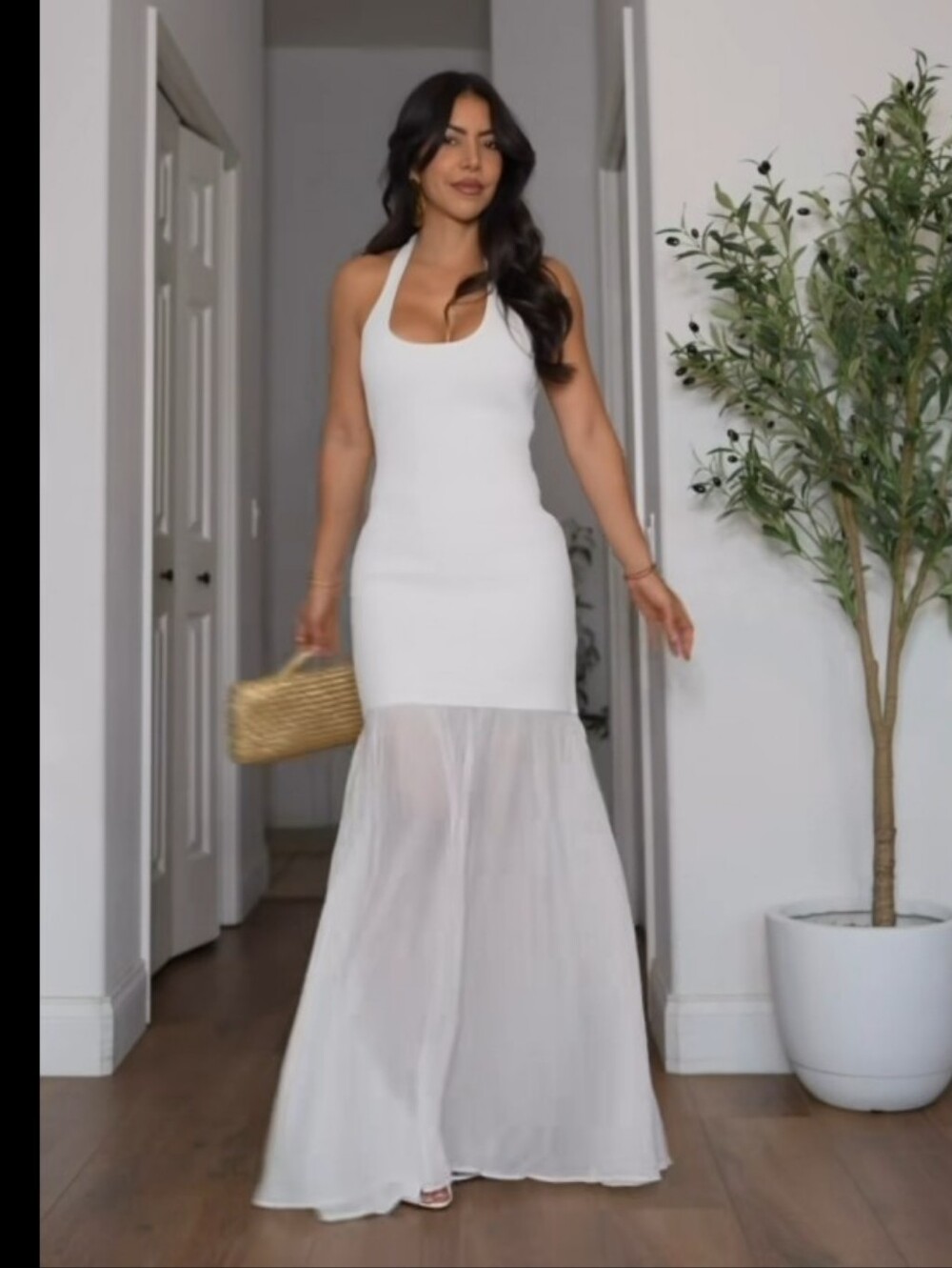 Zara COMBINATION KNIT HALTER DRESS White Size S